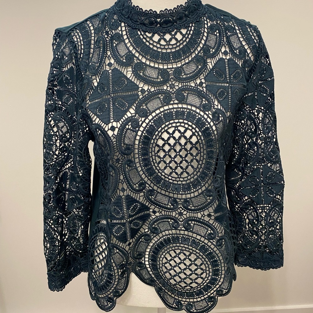 Elegant Teal Lace Blouse James Coviello for Anthropologie